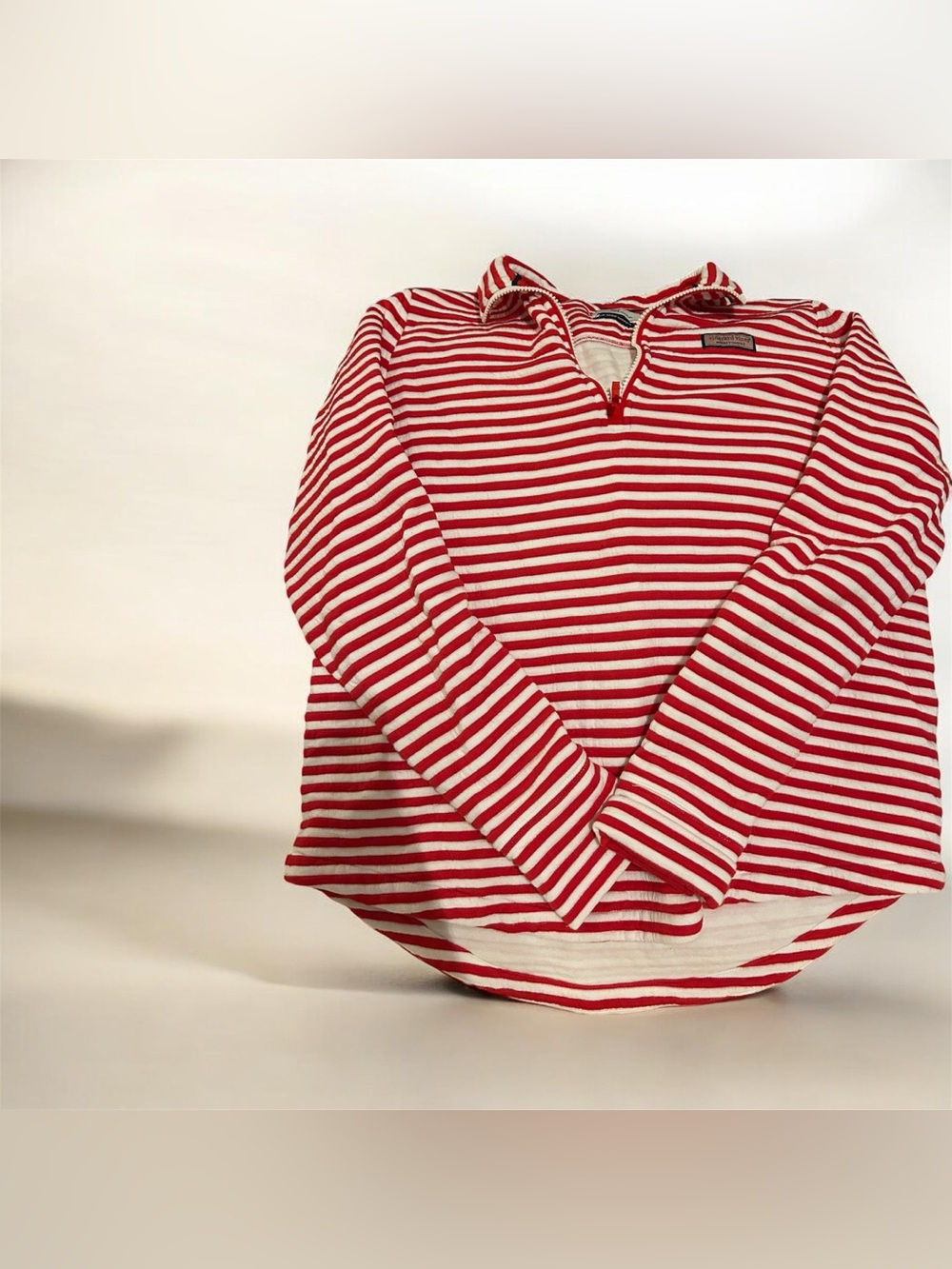 Vineyard Vines Red & White Striped Long-Sleeve Half-Zip Pullover